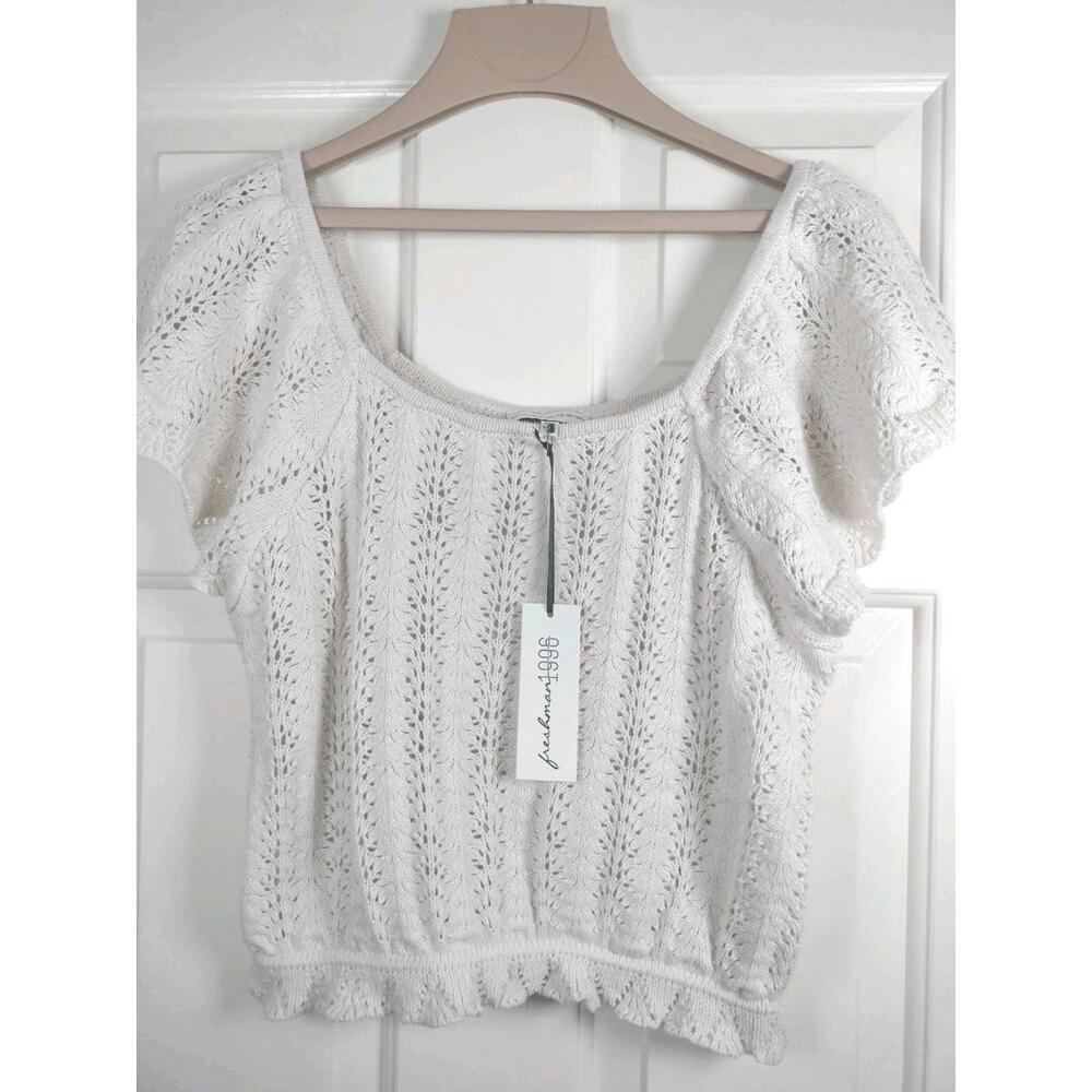 NWT‎ Freshman 1996 White Pointelle Knit Crop Top - XL Boho Cottagecore